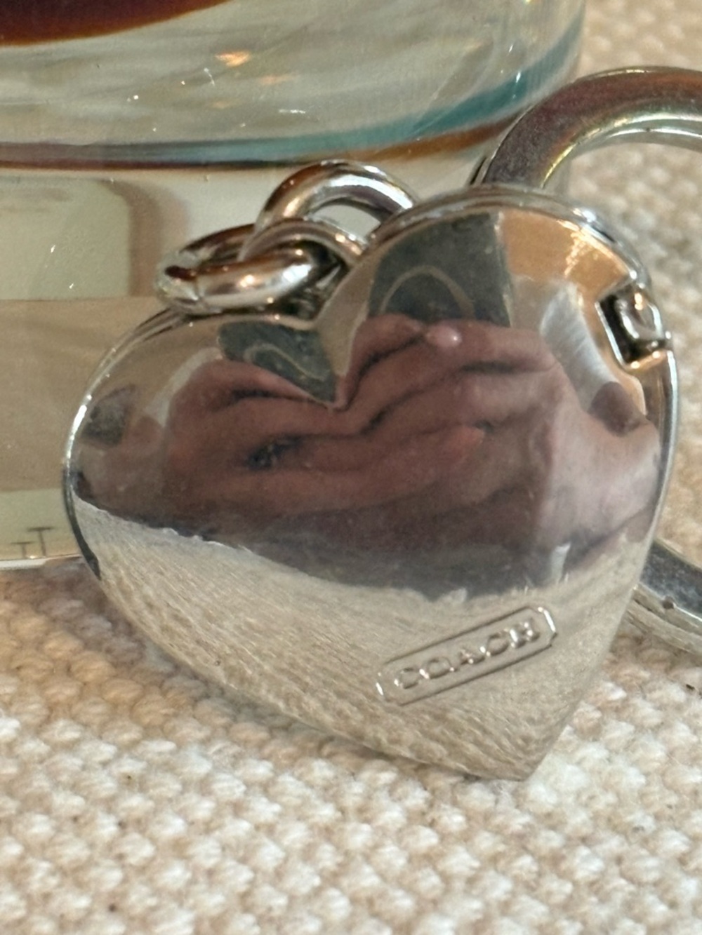 Coach Pink Heart Enamel Key Ring with Black Leather Tag - Picture 3 of 6